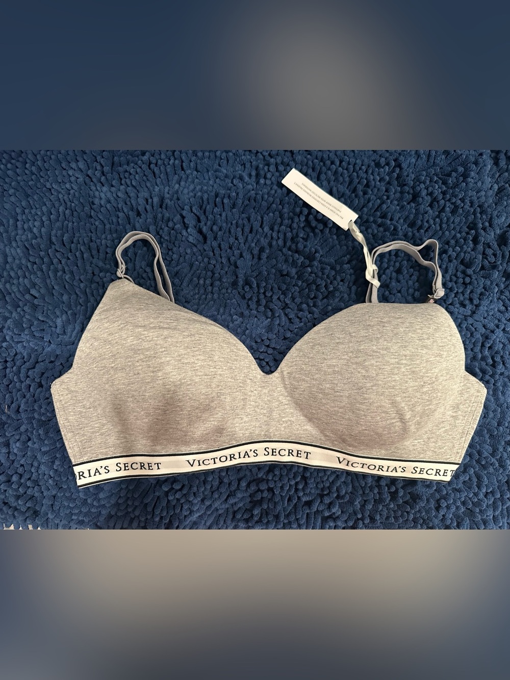 Medium Heather Grey Band Non Wired Lightly Lined Cotton Logo Bra-NWT